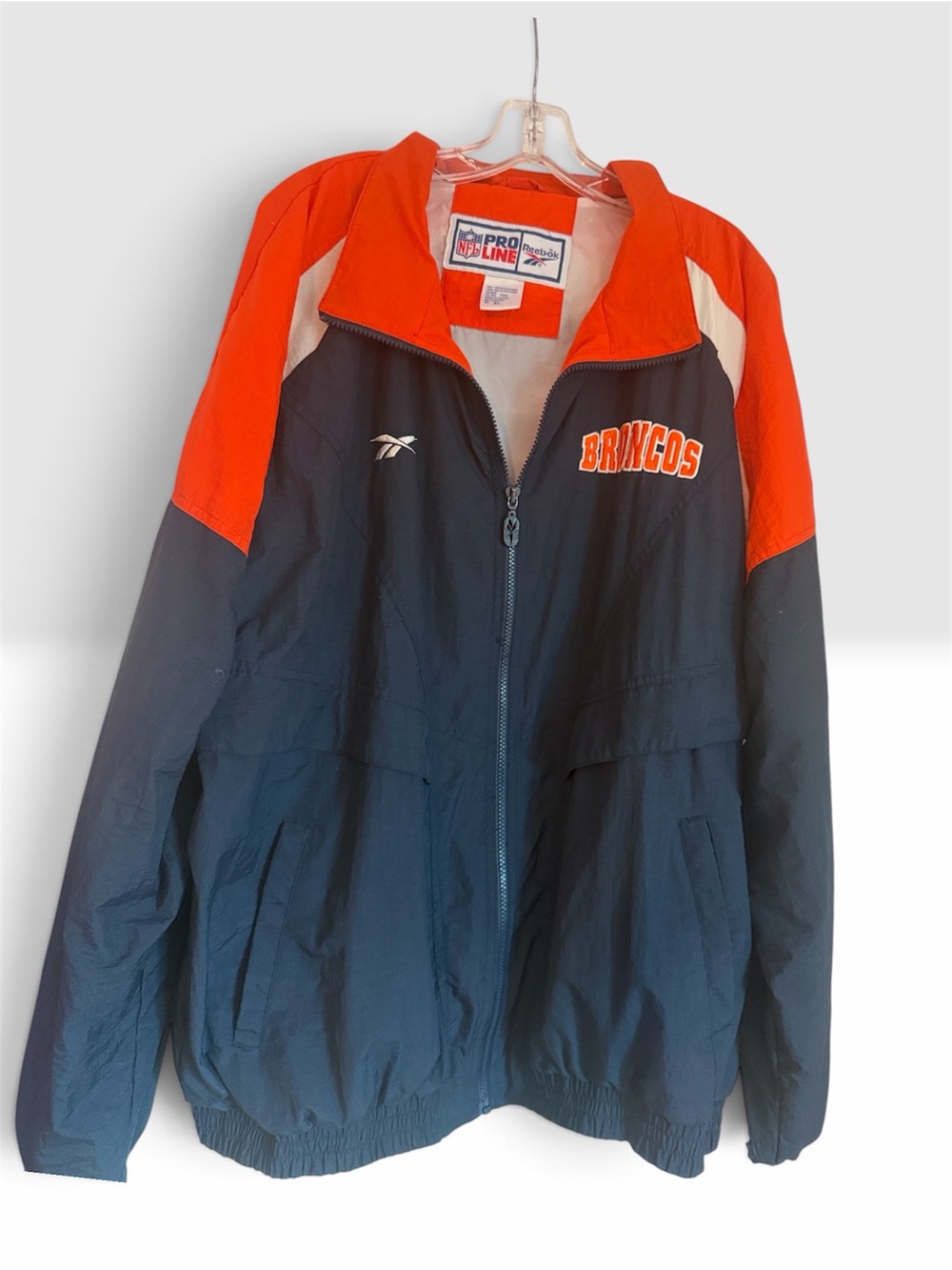 Reebok Navy, Orange and White Broncos Windbreaker Jacket